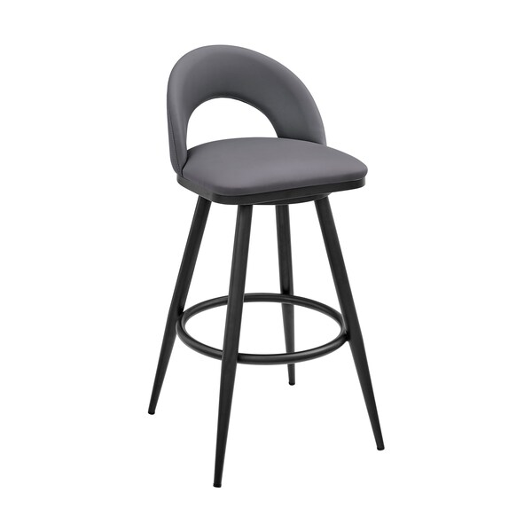 Armen Living Lottech Swivel Counter Stool in Black Metal and Gray Faux Leather 840254335332 - main